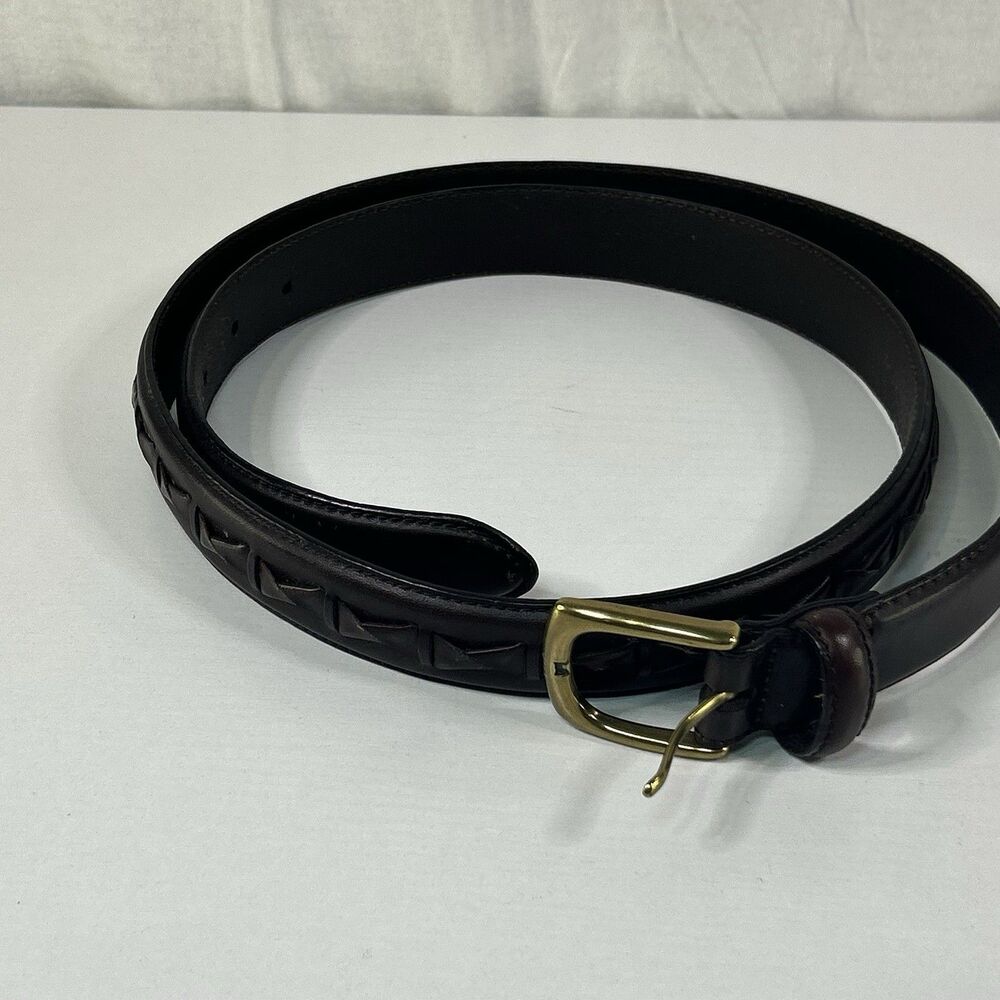 Relic Brown Leather Belt geometric laced inlay Men’s 21-23 Inches